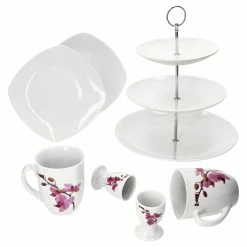 Null 7tlg. Etageren Frühstück Lilli Kyoto - 1x 24302284, 2x Eierbecher Kyoto, 2x Becher Kyoto & 2x Kuchenteller Lilli