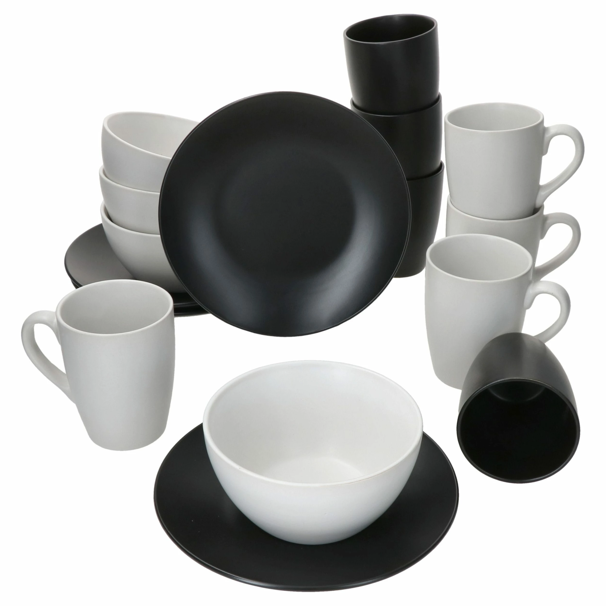 Null 16tlg Frühstücksset Nero Bianco - 4x Kuchenteller Weiß, Becher O. H. Schwarz, Becher M. H. Weiß & Schale Weiß 1 Null 16tlg Frühstücksset Nero Bianco - 4x Kuchenteller Weiß, Becher O. H. Schwarz, Becher M. H. Weiß & Schale Weiß