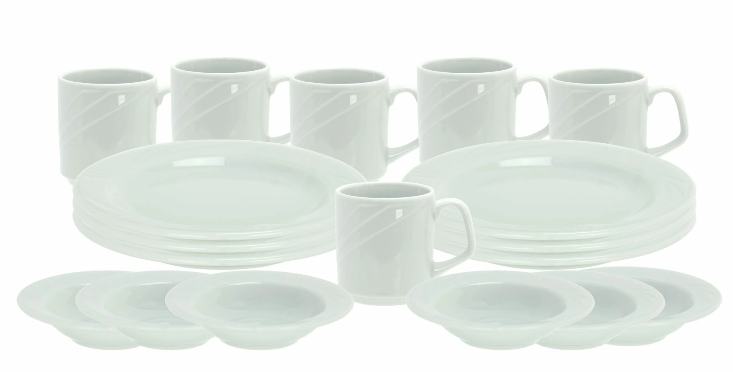 Null Frühstücksset 18tlg. Silver Night Für 6 Personen - 6 Teller, 6 Becher Und 6 Müslischalen Aus Weißem Porzellan Mit Grauen / Schwarzen Linien 3 Null Frühstücksset 18tlg. Silver Night Für 6 Personen - 6 Teller, 6 Becher Und 6 Müslischalen Aus Weißem Porzellan Mit Grauen / Schwarzen Linien – Bild 3