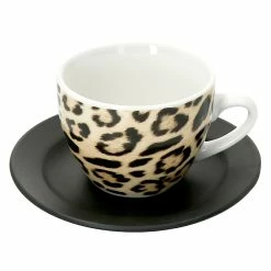Null 18-tlg. Kaffeeservice Leopard Lampart Schwarz + Leoparden Muster