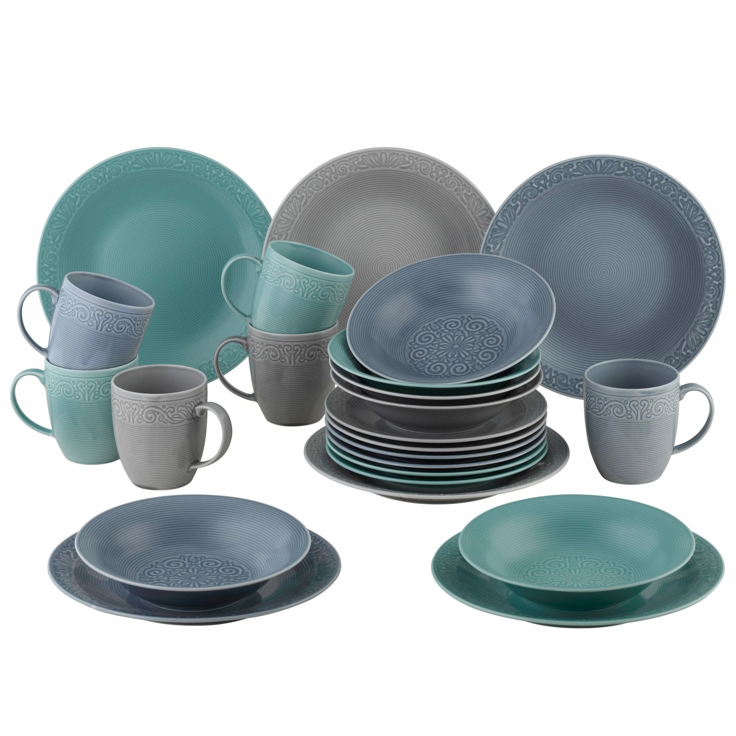 Null 24tlg. Kombiservice Pur Für 6 Personen Porzellan Rund Grün / Grau 5 Null 24tlg. Kombiservice Pur Für 6 Personen Porzellan Rund Grün / Grau – Bild 5
