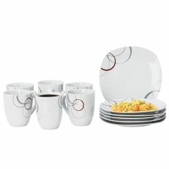 Null Kombiservice Palazzo 62tlg. - Weißes Porzellan Mit Kreise- Dekor In Grau Und Dunkelrot - Für 6 Personen -Null Shop 5ca87a44 88d0 44ac 9770 22ca2bd8cf09 2 scaled