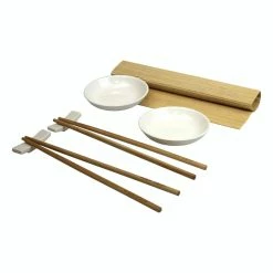 Null 7tlg. Sushi-Set Mit Dipschale Weiß, Stäbchenablage Und Essstäbchen