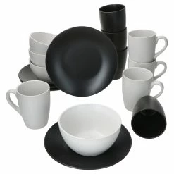 Null 12tlg Teeset Nero Bianco - 4x Kuchenteller Gemischt, 2x Becher O. H. Schwarz, 2x Becher M. H. Weiß & 4x Schale Gemischt