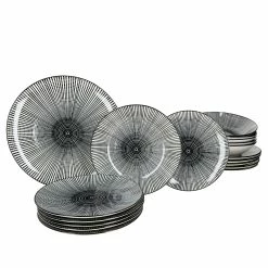 Null 18tlg. Tellerset Taipei Weiß Mit Schwarzen Linien