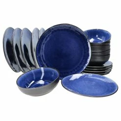 Null 18tlg. Teller Set Reactive Glaze Navy Blue- Athens - 24327290