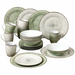 Null 24tlg. Kombiservice Pur Für 6 Personen Porzellan Rund Grün / Grau