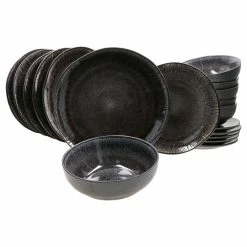 Null 18tlg. Tellerset Zakynthos Reactive Glaze Schwarz- 24327312