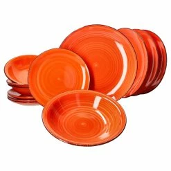 Null MamboCat Uni Orange 12-tlg. Teller Set Geschirr Steingut