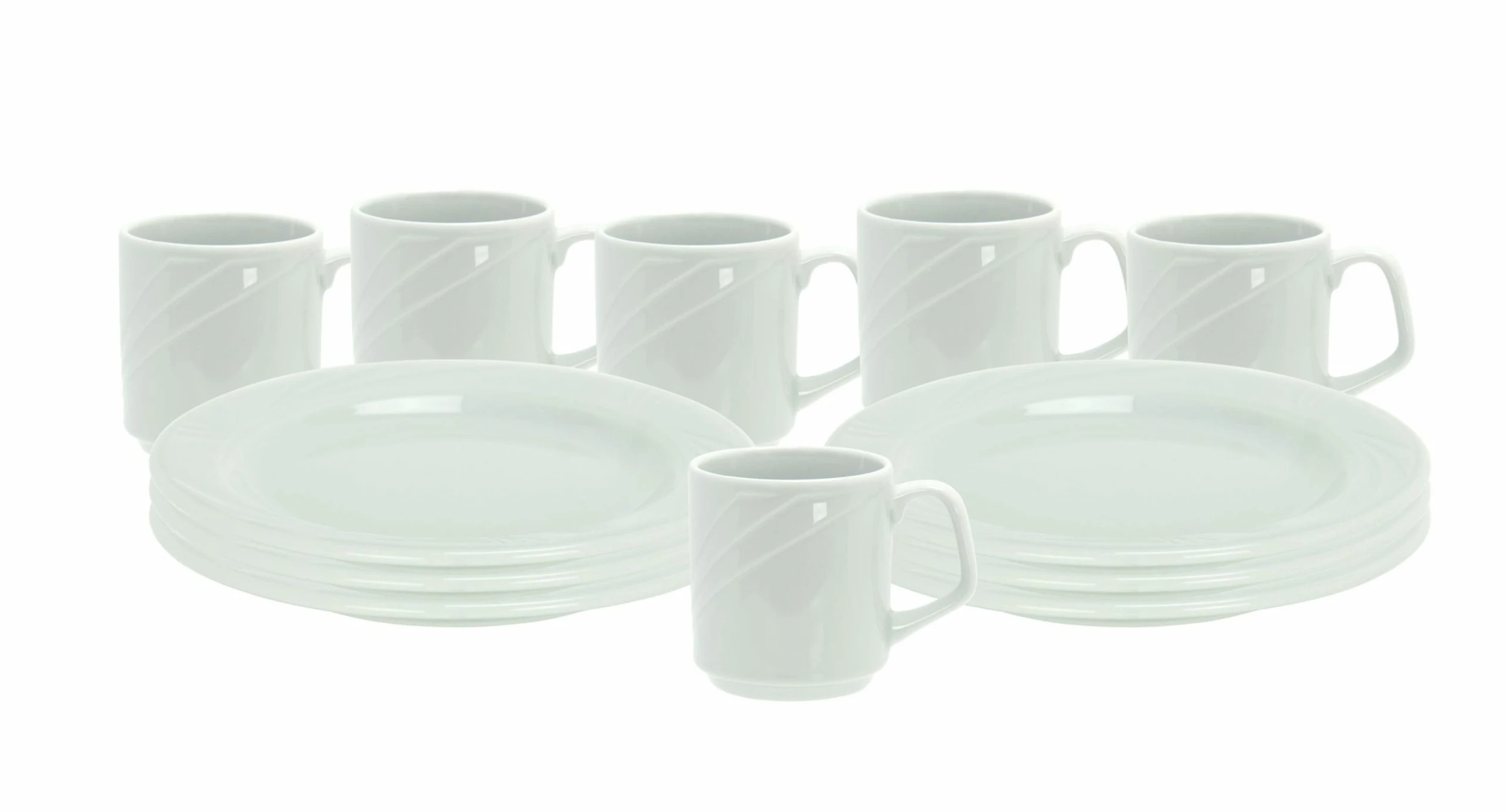 Null Frühstücksset 12tlg. Silver Night Für 6 Personen - 6 Teller Und 6 Becher Aus Weißem Porzellan Mit Grauen / Schwarzen Linien 3 Null Frühstücksset 12tlg. Silver Night Für 6 Personen - 6 Teller Und 6 Becher Aus Weißem Porzellan Mit Grauen / Schwarzen Linien – Bild 3