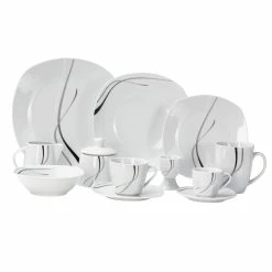 Null Kombiservice Silver Night 62tlg. Weiß Porzellan Für 6 Personen