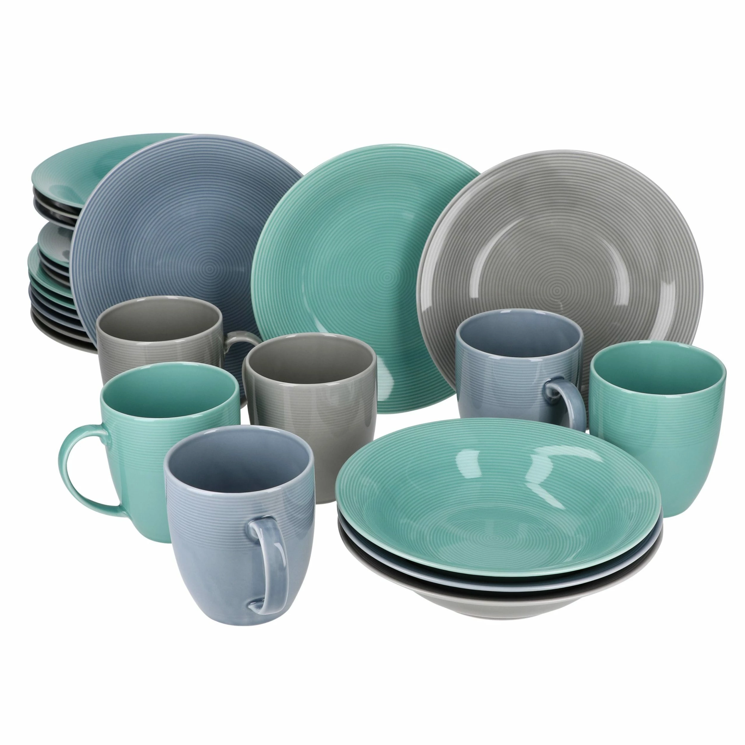 Null 24tlg. Kombiservice Pur Für 6 Personen Porzellan Rund Grün / Grau 2 Null 24tlg. Kombiservice Pur Für 6 Personen Porzellan Rund Grün / Grau – Bild 2
