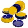 Null 12tlg Tellerset Uni Duo Malaga Gelb & Blau Für 4 Personen