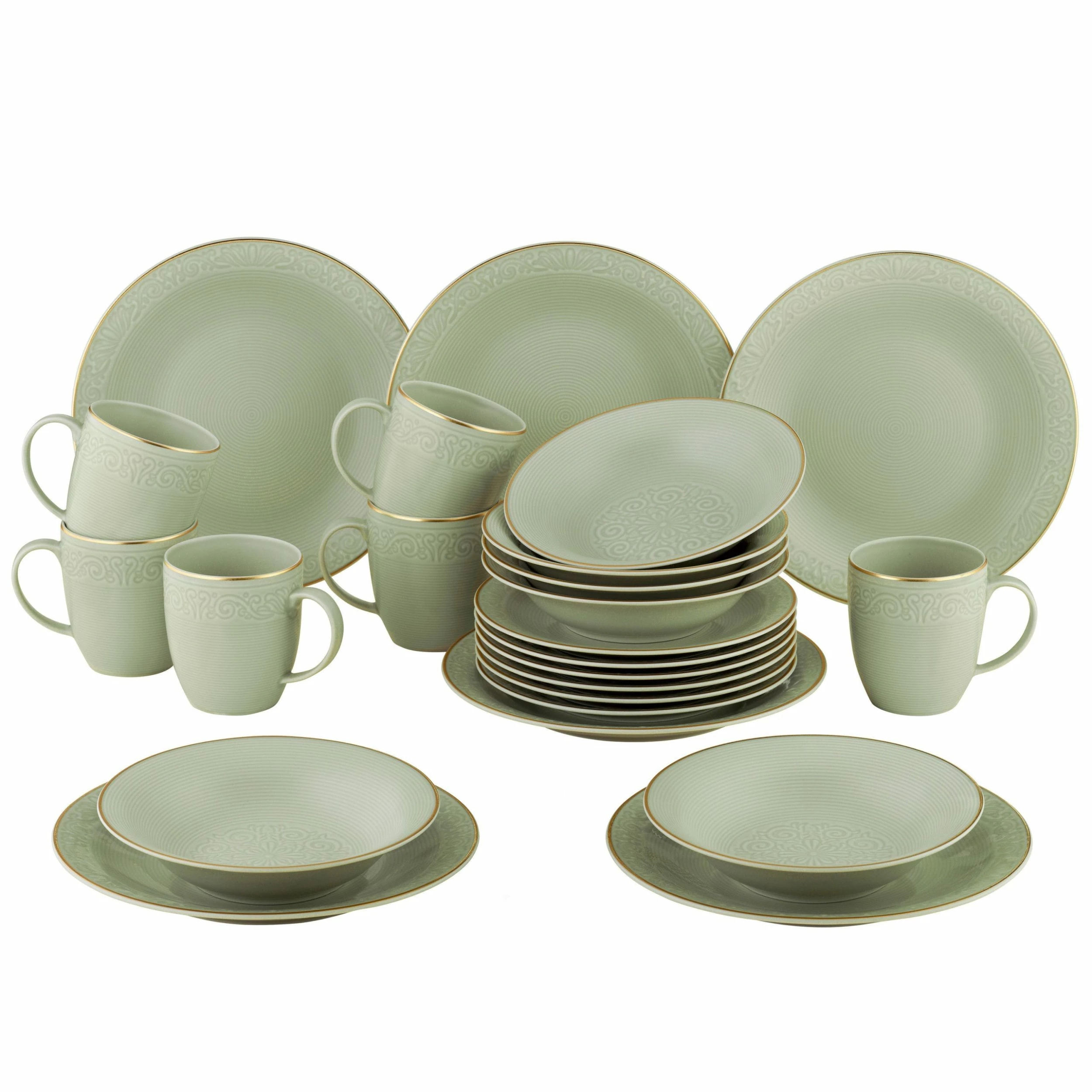 Null 24tlg. Kombiservice Pur Für 6 Personen Porzellan Rund Grün / Grau 4 Null 24tlg. Kombiservice Pur Für 6 Personen Porzellan Rund Grün / Grau – Bild 4