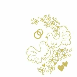 Null 50x Motivservietten Airlaid 40 X 40 Cm "Goldene Tauben + Ringe" Hochzeit