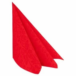 Null 50x Servietten Airlaid 40x40cm 1/4 -Falz Mit Rosenmuster Rot